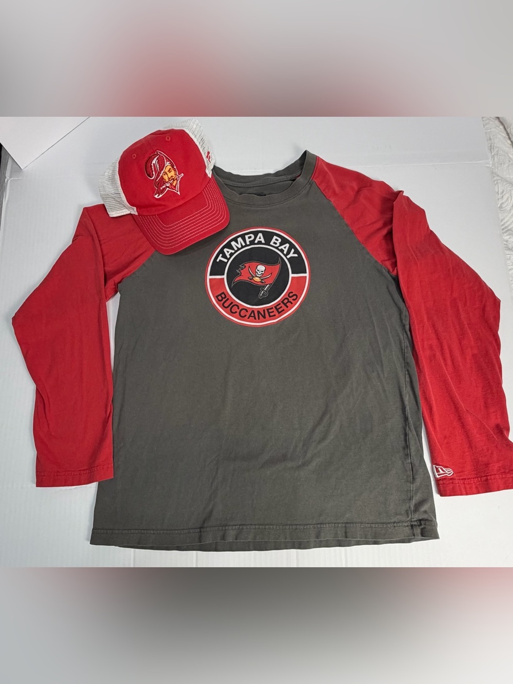 Tampa Bay Buccaneers New Era Long Sleeve Shirt + Fanatics Bucco Bruce hat